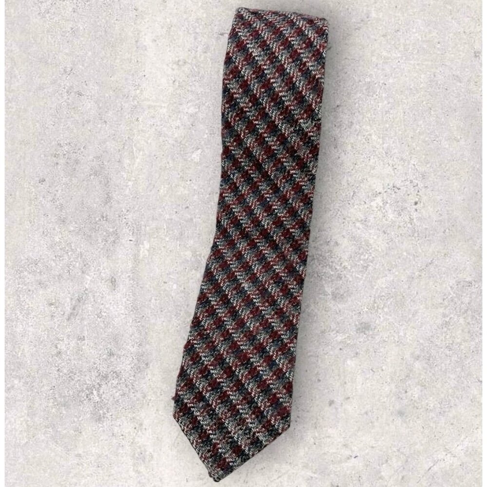 BOGGI Wool Blend Tie ITALY XL Burgundy Gray Geometric W:3" EUC